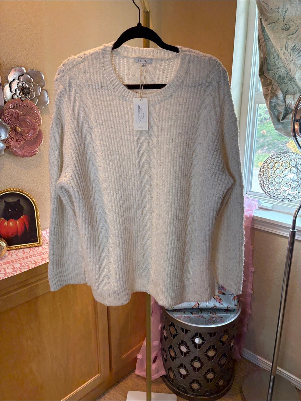 Z Supply Ivory Cable Crewneck Sweater